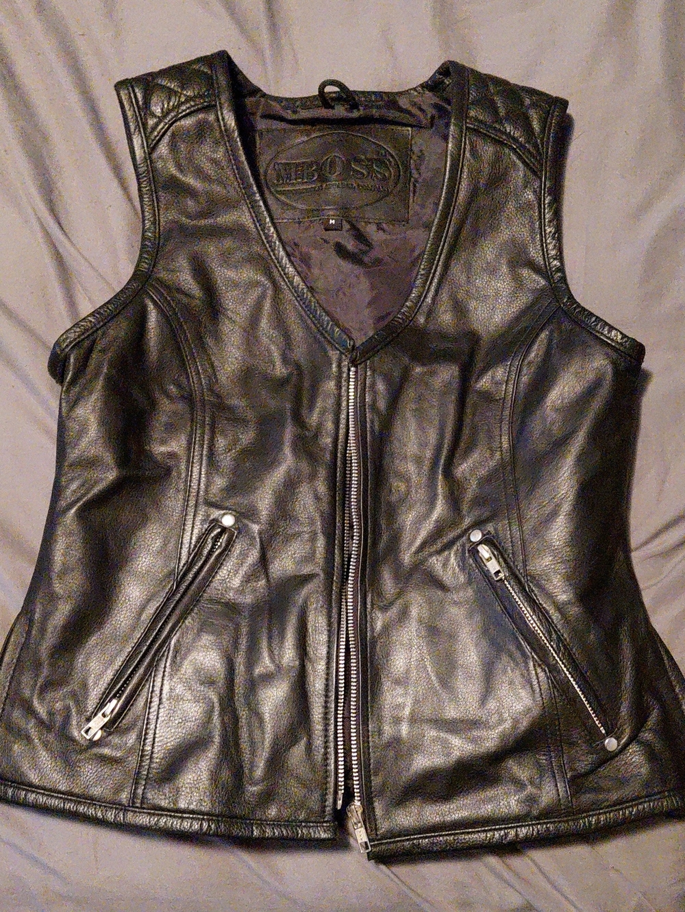 Boss Black Leather Zip-Front Women's Vest